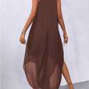 Verdusa Women's Wedding Guest Dress Halter Flowy Chiffon Asymmetrical Long Summer Prom Dress (Brown, M)
