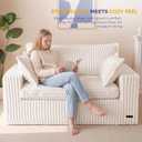 MAXYOYO 59" Bean Bag Sofa Couch, Loveseat Boneless Couch in a Box, Upholstered Small Mini Sofa with Deep Seating for Living Room Bedroom Office Apartment, No Assembly, Beige