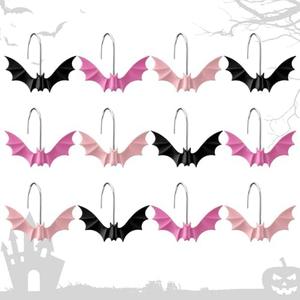 Colingmill 12 Pcs Halloween Bat Shower Curtain Hooks Xmas Shower Curtain Hooks Halloween Bathroom Decor Rings for Bathroom Bedroom