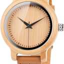 BOBO BIRD Men's Women's Bamboo Wooden Watch with Brown Cowhide Leather Strap Analog Quartz Casual Watches