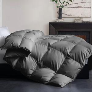 Feather and Down Comforter Insert King Size, 100% Cotton Cover, All Season Grey Down Feather Duvet Insert, Fluffy Soft Hotel Luxury Bedding for Bedroom, 106 x 90 Inches