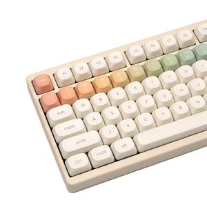 MOA Profile Keycaps, Rainbow PBT Keycap, Minimalist White Cute Round Keyboard Keycap, Dye-Sublimation Colorful Custom Key Cap for 61/64/68/84/87/100/104/108 Cherry MX Mechanical Keyboards(124 Keys)