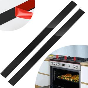 2 Pcs 304 Stainless Steel Strips, Brushed Self Adhesive Strip Metal Trim Strip, Finishing Sheet Metal Strip for Microwave/Oven/Cooktop, 30" Long, 2" Wide Gap Filler for Kitchen Decor-Black