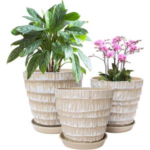 Plant Pots Indoor 7.5/6.5/5.5 Inch Set of 3 Plastic Planters for Indoor Plants with Drainage Hole and Saucer, Plastic Flower Pots, Nursery Planting Pot for Out Door Plants