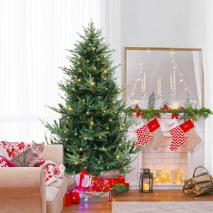6/7/8 Feet Pre-Lit Artificial Christmas Tree with Warm White LED Lights and Branch Tips