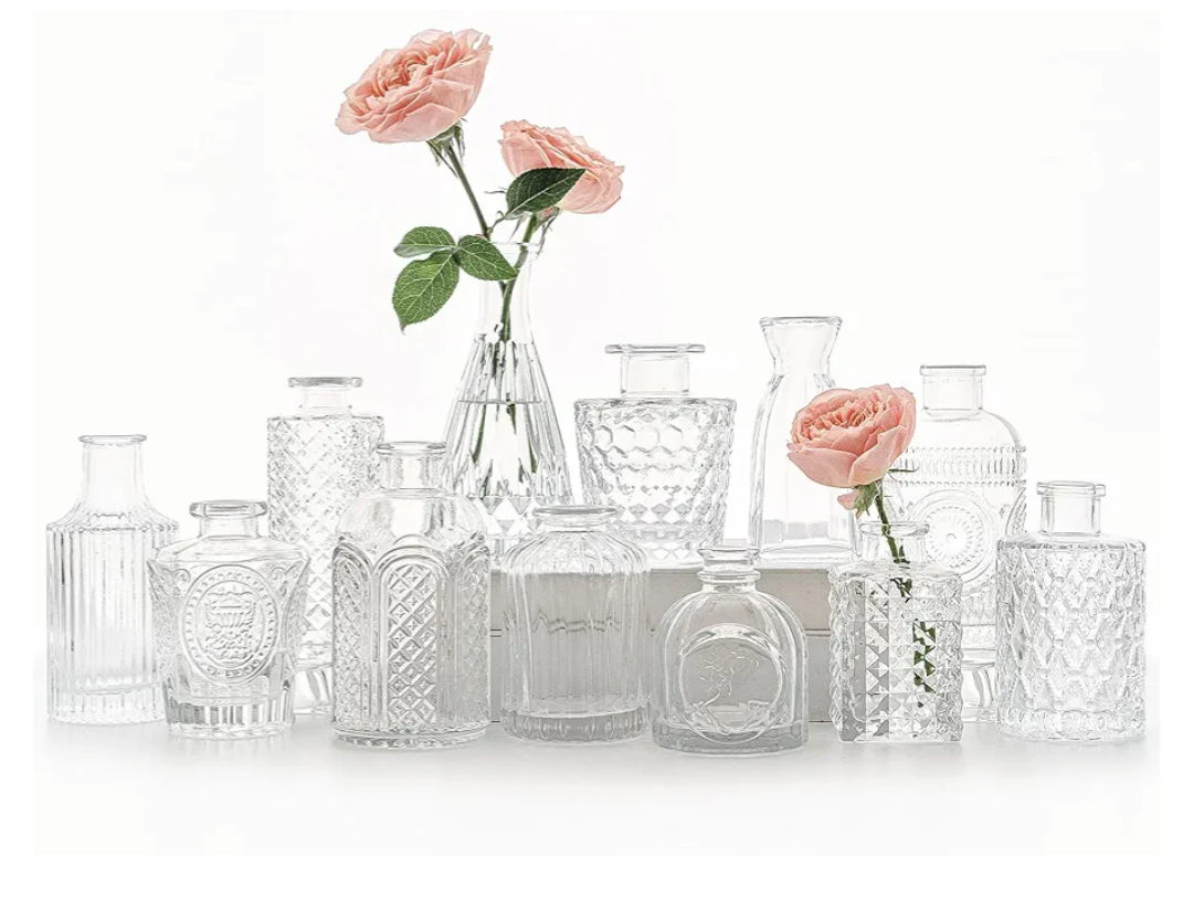 12pcs Glass Bud Vase Set, Small Clear Flower Vases for Centerpieces in Bulk, Mini Vintage Vase for Wedding, Home, Table Decoration