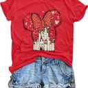 Women Magic Kingdom Shirt Castle Graphic Shirts Casual Family Vacation Holiday T Shirt Cute Short Sleeve Tee Top (X-Large, Red)