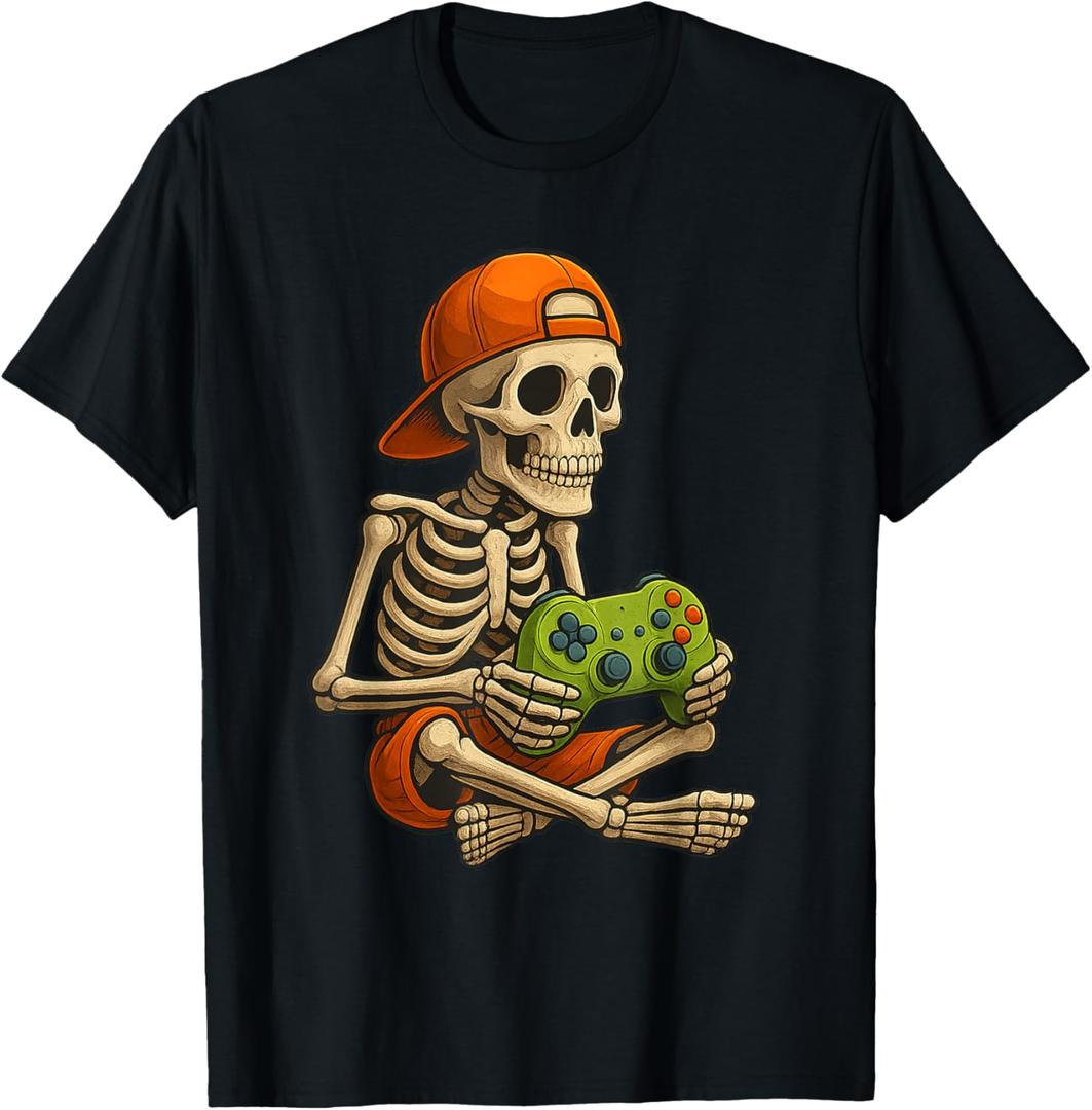 Gamer Halloween  Video Game Skeleton with Controller T-Shirt (Black)