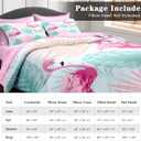 Comforter Set Queen Size, Tropical Flamingo Pink 7 Pcs Bedding for Kids and Adults, Hawaii Palm Plant Summer Bed Sheet Sets with Fitted Sheet 2 Pillowcase & 2 Sham for Bedroom Bed Decor