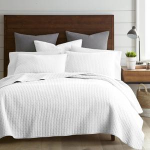Levtex Home - Cross Stitch Bright White Quilt Set - 100% Cotton - Full/Queen Quilt (88x92in.) + 2 Standard Shams (26x20in.) - Reversible - Cotton Fabric (Quilt - Full/Queen)