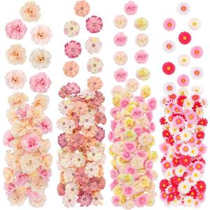 ATTGREAT 310 Pcs Fake Flower Heads Mini Artificial Flower Bulk Silk Flowers for Decoration Small Faux Flower Heads Fabric Daisy Buds Floral for Crafts DIY Wedding Party Baby Shower Home Decor, Pink