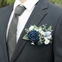 Ling's moment Pocket Boutonniere Single, Boutonniere for Men Groom for Wedding, Prom, Homecoming, Anniversary, Graduation, etc.Dusty Blue Navy, 6" W x 5" H