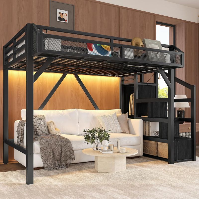 Bellemave Metal Twin XL Size Loft Bed with Stairs and Wardrobe,Heavy ...