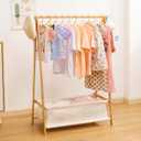 Kids Clothing Rack with Storage Box, Dress up Holder, Child Garment Stand with Hanging Rods, Small and Foldable, Bamboo (Natural)