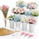 Sadnyy 55pcs Flower Bar Buckets Set 10 Inch Galvanized Metal Bucket Flower Wrapping Bags with Ribbons Wood Sign and Floral Shears for Florist Bridal Shower Wedding Table Centerpieces(White)