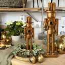 Weysat 2 Pcs Bronze Easter Nutcracker Figure Wooden Nutcracker Figures with Velvet Bow Easter Ornament for Festival Party Gift Shelves Table Desktop Fireplace Decor, 10inch, 15inch