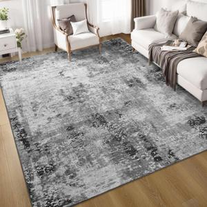 Living Room Rug 6x9 Gray Area Rug Machine Washable Boho Carpet Non Slip Abstract Vintage Indoor Large Rugs for Bedroom, Classroom, College Dorm, Farmhouse, Dining Room, Kids Playroom (Grey)