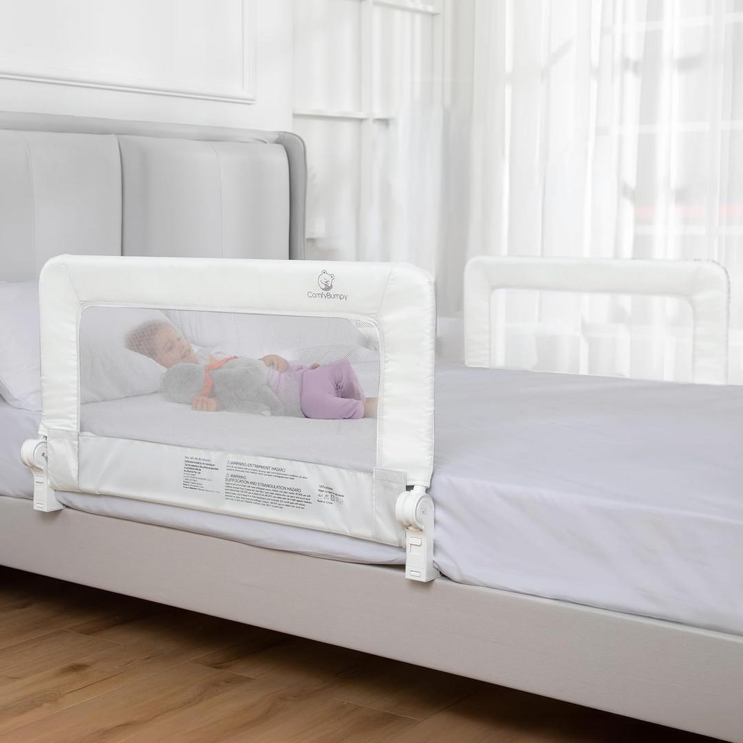 ComfyBumpy 2-Pack Bed Rail for Toddlers 35.5" L x 19.5" H | Toddler Bed Rails for Twin, Full & Toddler Mattress Size | Swing Down Rail Guard | Mattress Side Rail for Kids | White, 35.5 | Standard | 2-Pack