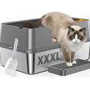 OROLEY Stainless Steel Litter Box with High Sides Lid, Extra Large XXXL Litter Box for Big Cats, Metal Kitty Litter Boxes with Anti-Leakage Enclosure,Non-Stick