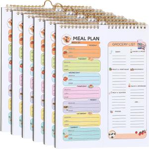 6 Pcs 180 Sheet Weekly Meal Planner and Grocery List with Magnet 8.5''x11'' Christmas Gift Spring Magnetic Meal Planner Wall Mountable Menu Pad for Christmas 2026 New Year Daily Weekly Gift