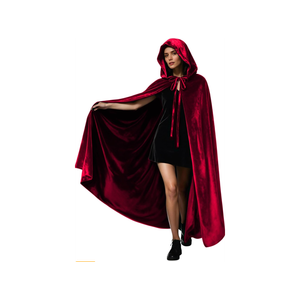 Velvet Hooded Cloak for Adults Full-Length Medieval Cape with Oversized Hood for Halloween Cosplay Gothic Wizard M