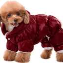 AOFITEE Dog Coat, Dog Winter Jacket, Fullbody Dogs Winter Coat Snowsuit, Waterproof Pet Puffer Jacket Snow Suit with Legs, Pet Fleece Vest, Cold Weather Coats for Small Dogs, Christmas Red L (Burgundy)