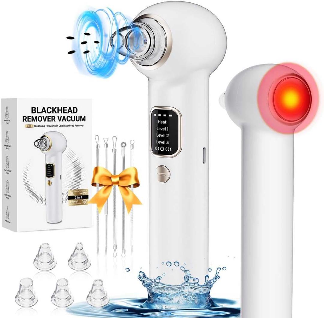 Pore Vacuum Blackhead Remover Kit - 5 Suction Heads & Extractor Tools, 3 Adjustable Suction Levels - Facial Pore Cleansing for Women&Men (White)