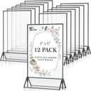 EHWINE 12 Pack Acrylic Sign Holder 4 x 6, Double Sided Black Picture Frame Stand up Table Top Sign Holders, Clear Display Stand Menu Flyer Holder for Wedding Party(Provide Non-slip Mats)