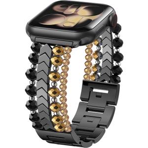 Adorve Beaded Bracelet Compatible with Apple Watch Bands for Women - 40mm 42mm 38mm 41mm 44mm 45mm 46mm 49mm Series 11/10/9/8/7/6/5/4/3/2/1/SE/Ultra, Dressy Handmade Strap Jewelry Metal iWatch Band