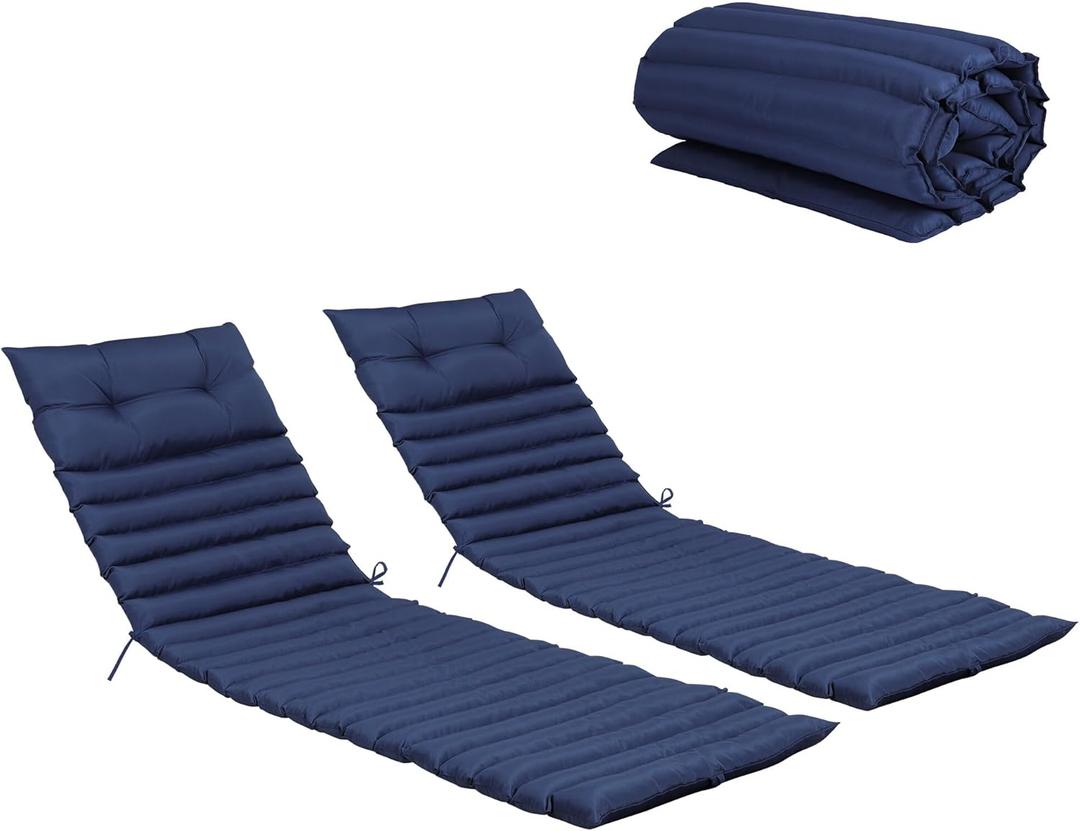 Only choice Chaise Lounge Cushion Outdoor Set of 2, Waterproof Lounge Chair Cushion with Headrest for Patio, Waterproof Fabric, 73" LX24 W (Navy Blue)