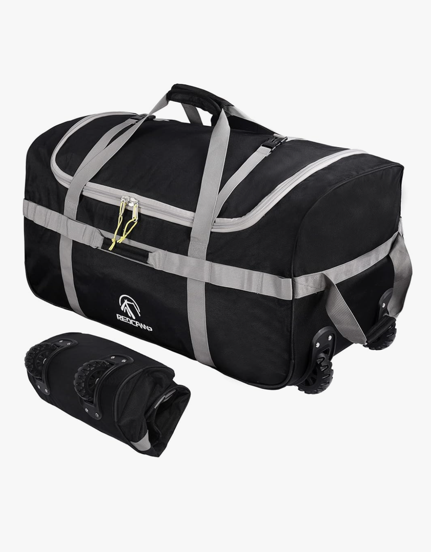 REDCAMP 85L/120L/140L Foldable Duffle Bag with Wheels, Large Travel Duffel Bag 120l Black (Large)