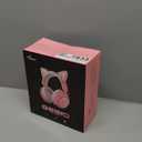 Wireless Cat Ear Headphones, Pink Gaming Headset Bluetooth 5.0 for Smartphone, Retractable Mic, 50mm Drivers, RGB Lighting Headset with Mic (USB Dongle Not Included)