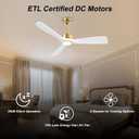 OFANTOP 52 Inch ETL Listed Smart Ceiling Fans with Lights Remote Control, Quiet DC Motor 3 Blade Modern White Gold Ceiling Fan for Bedroom Living Room