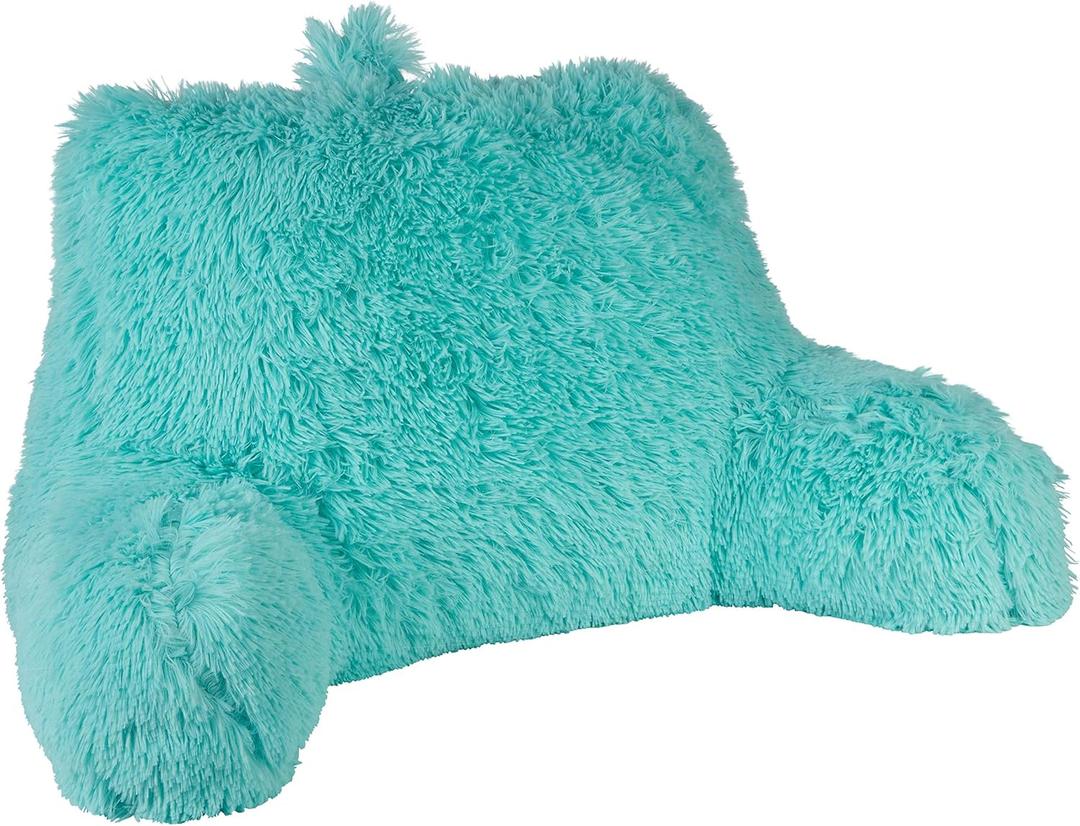 Klear Vu Shaggy Reading Pillow Back Rest Body Pillow for Adults and Kids, Lumbar and Arm Support on Bed, Chair, Couch, Sofa and Floor, 30" x 21", One Size, Aqua (One Size, Aqua)
