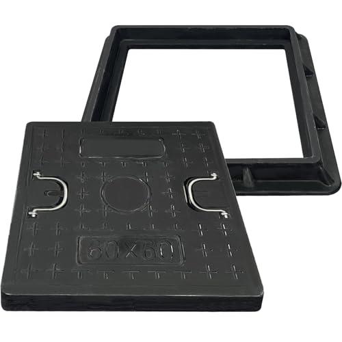 24x24 Inch Square Manhole Cover and Frame, Solid Septic Tank Cover, Recessed Non-Slip Design with Handle, Suitable for Sewer, Septic Tank and Yard (Black)