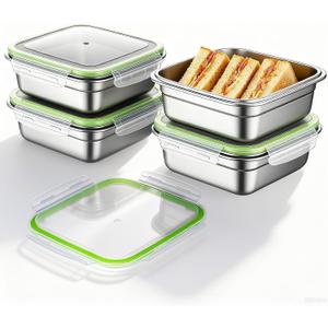 4 Pack Stainless Steel Sandwich Container with Lids 25. 4 Oz Metal Sandwich Container for Lunch Boxes with Airtight Silicone Seal for Snacks Fruit Home Office Outdoor Picnic, 6.1 x 6.1 x 2.36 inches