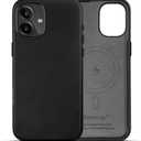 Belemay Compatible with iPhone 16 Leather Case, Compatible with MagSafe, Premium Full-Grain Vegetable-Tanned Smooth Leather, Metal Buttons & Camera Bump Frame, Classy Luxury Phone Cover (6.1") Black