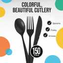 Party Solids Black Plastic Silverware Heavy Duty 150 Pieces Black Disposable Silverware Heavy Duty, Utensil Sets, 50 Of Each Forks, Knives & Spoons Disposable Cutlery Set For Party Supplies