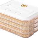 LOEZ 4-Layer Food Storage Container, Stackable Snack Container with Lid, Dumpling Box, Gyoza Container, Cookie Storage Containers, Good Sealing, Time Recoder (White)