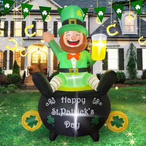 St. Patrick's Day Inflatable Outdoor Yard Decorations 6FT Giant Blow up Decorations Leprechaun Lucky Shamrocks Hat LED Lights for Indoor Holiday Party Yard Garden Lawn Dcor