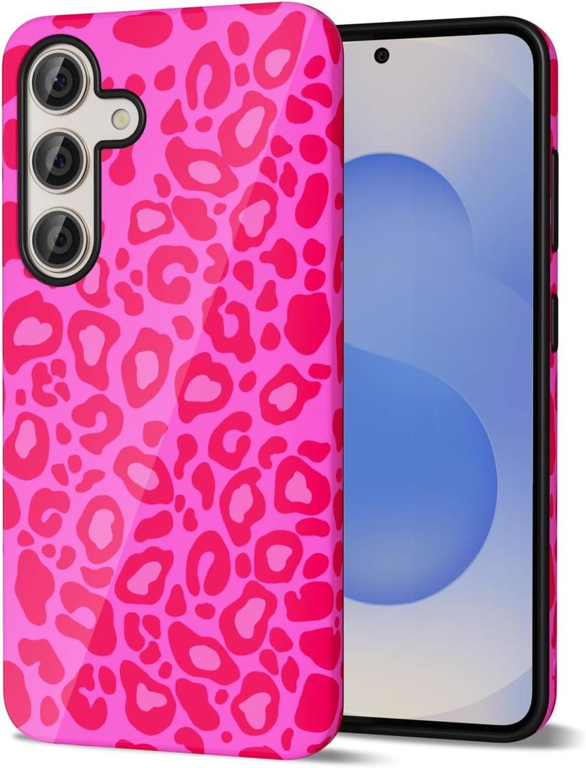 Svanove Cheetah Print Phone Case for Samsung Galaxy S25 Case Girly, Cute Leopard Case for Women, Luxury Trendy Retro Cool Animal Print Design, Aesthetic Pattern Y2k Hard Shell Plastic Cover, Hot Pink
