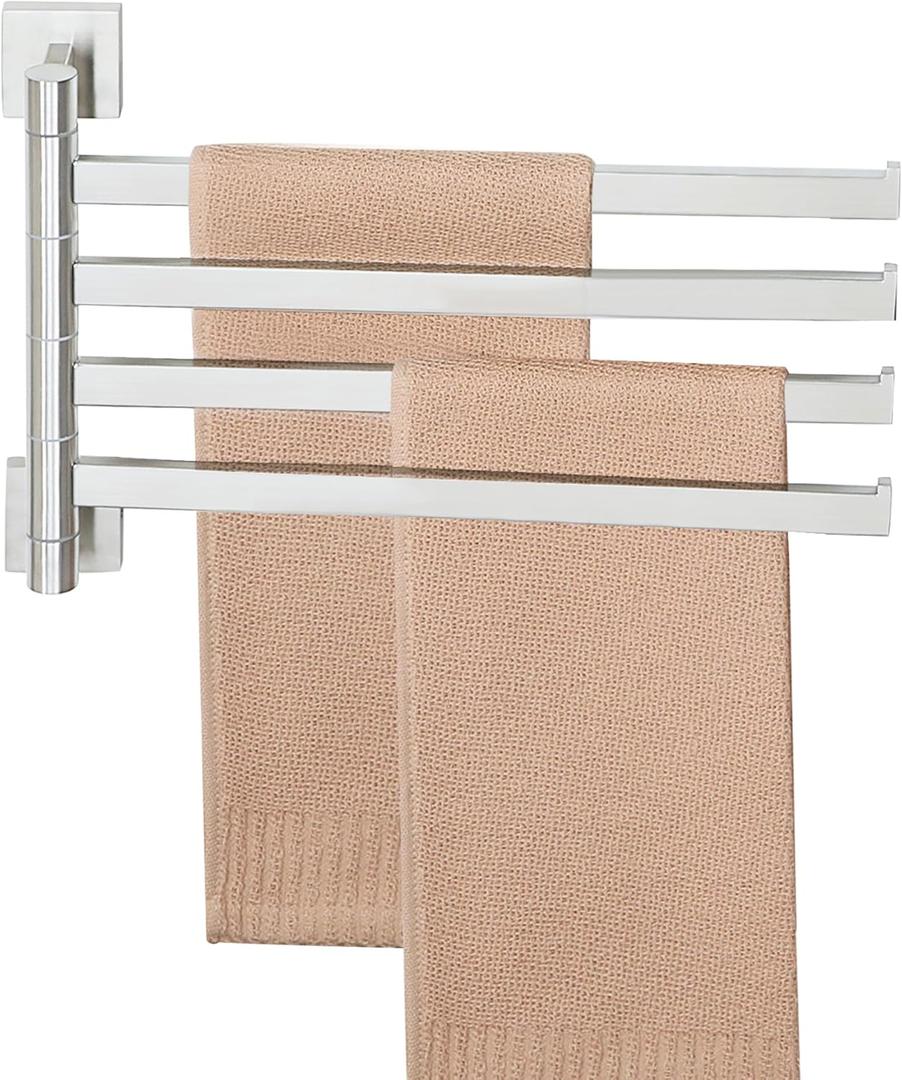 Alise Swivel Towel Bars, 4-Arm Towel Rack, Storage Space Saving Wall Mount Drying Towel Holder, Swing Out Hand Towel Holder for Bathroom Kitchen Toilet, Square SUS304 Stainless Steel, Brushed Nickel