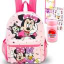 Disney Minnie Mouse Backpack for Girls - Bundle with 16 School Backpack Plus Water Bottle, Stickers, More | Minnie Mouse School Bag for Kids