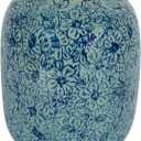 Creative Co-Op Decorative Round Terra-Cotta Vase with Floral Pattern with Distressed Finish, Blue