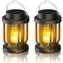 Solar Lantern Outdoor Indoor Use  Hanging Solar Lights with Realistic Flickering Flameless Candle, Weatherproof for Garden Decor, Patios, Trees, and Lawns (Black, 2 Pack)