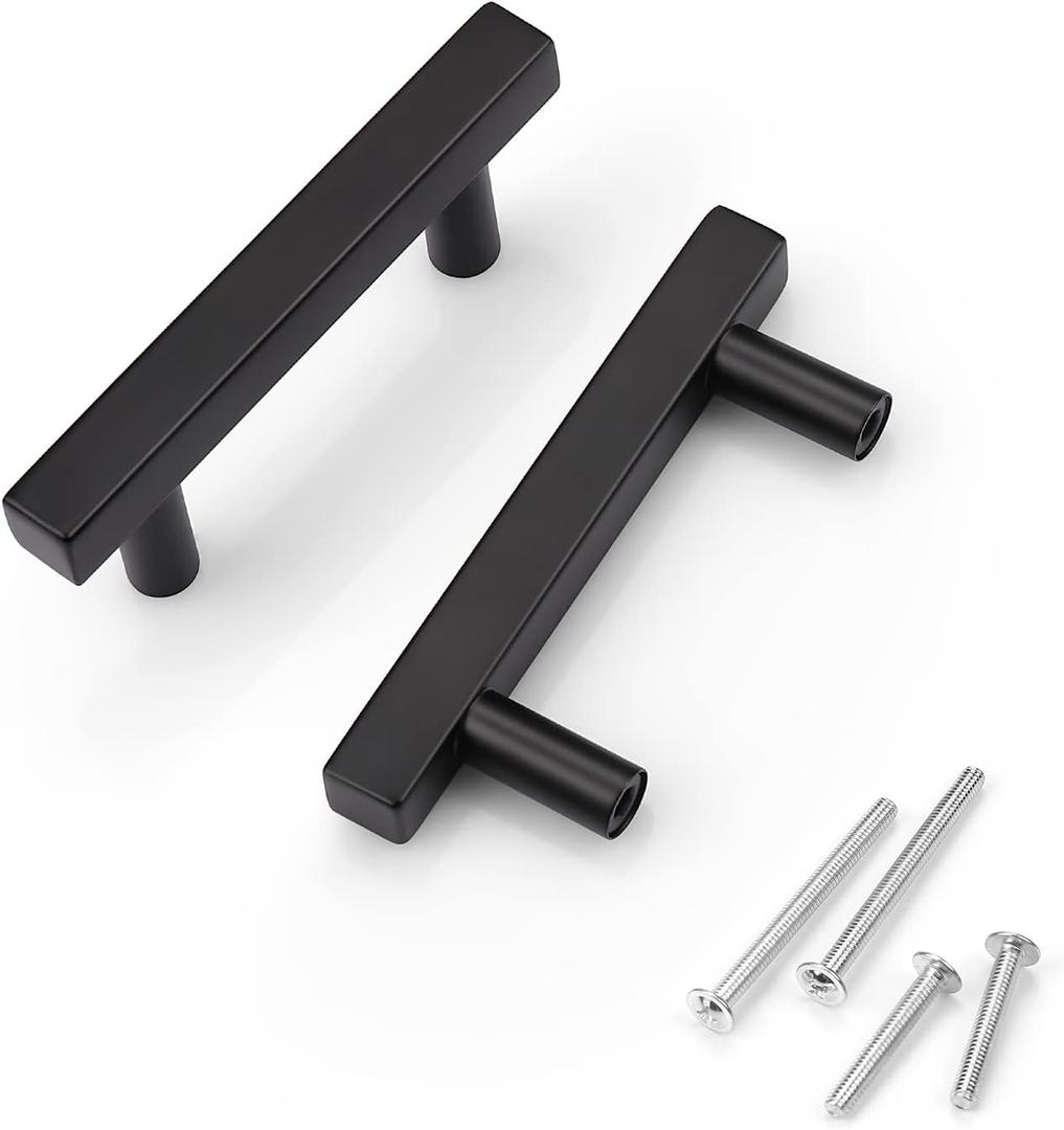 KNOBWELL 6 Pack Black Stainless Steel Kitchen Cabinet Door Handles Euro Style Kitchen Drawer Pulls - Hole Centers 2-1/2 inch(64mm)