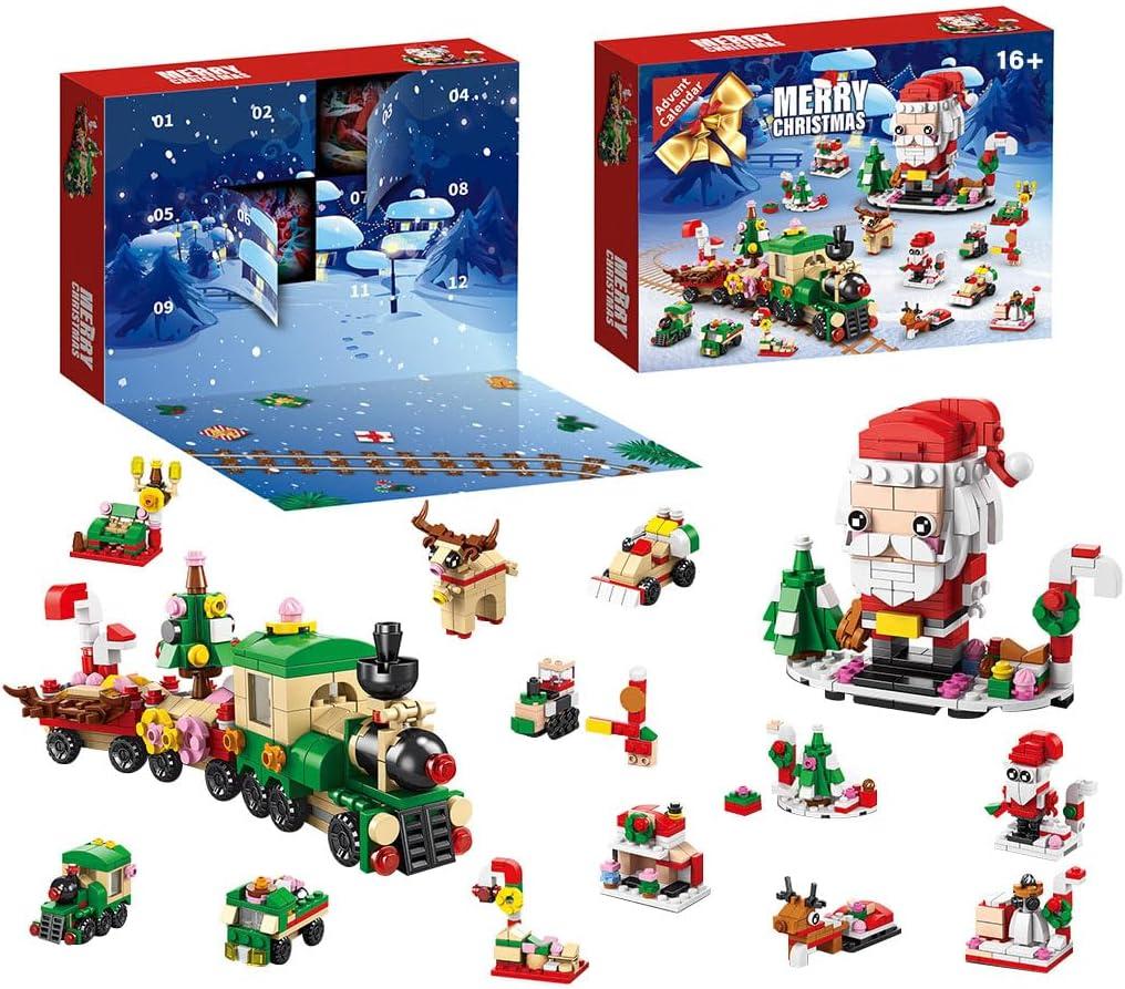 Advent Calendar 2025 Christmas Train Building Blocks Set, Christmas Countdown Calendar Surprise Box Kit, 14-in-1 christmas-Themed Building Kit, Holiday Decor, Gift for Teens & Adults, 578PCS