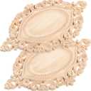 Homoyoyo 2Pcs Woodsy Oval Mirror 3D Wall Decals: Wood Appliques for Furniture Wood Appliques Onlays for Cabinet Nightstands Headboard Dresser Craft Home DIY Project
