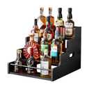 KLM Liquor Bottle Display Shelf, Coffee Syrup Rack Organizer, 4 Step Countertop Liquor Wine Rack, mini bar,liquor cabinet, Home Retro Bar Shelf Stand for Liquor Whiskey, (Black)