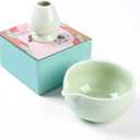 Traditional Matcha Bowl and Whisk Rest (Reshaper) - Handmade Modern Ceramic Matcha Green Tea Ceremony Essential Matcha Kit- 22oz Big Salad Porridge Juice Bowl Cup (Apple Green)